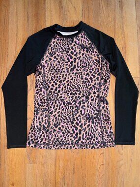 O'rageous Girls Large Leopard Print UPF 50 Long Sleeve Rash Guard